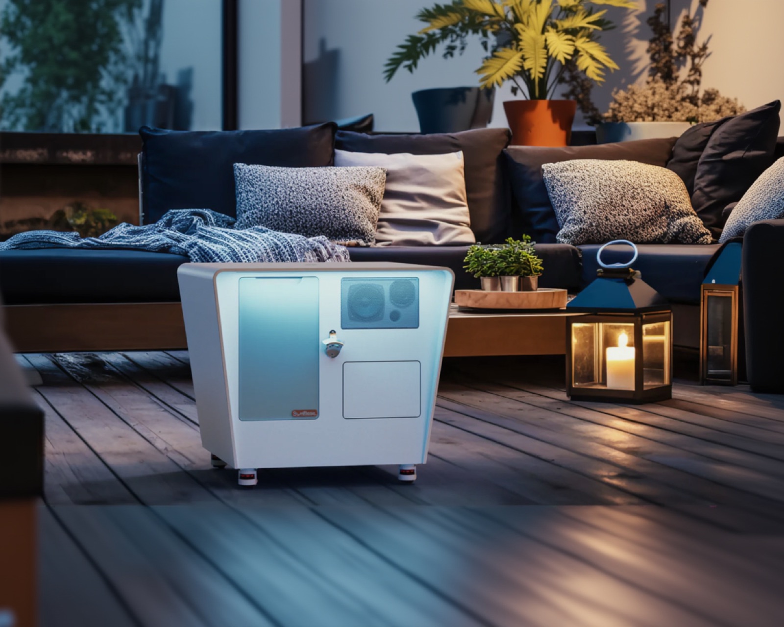 SunBase met sfeerverlichting in de avond